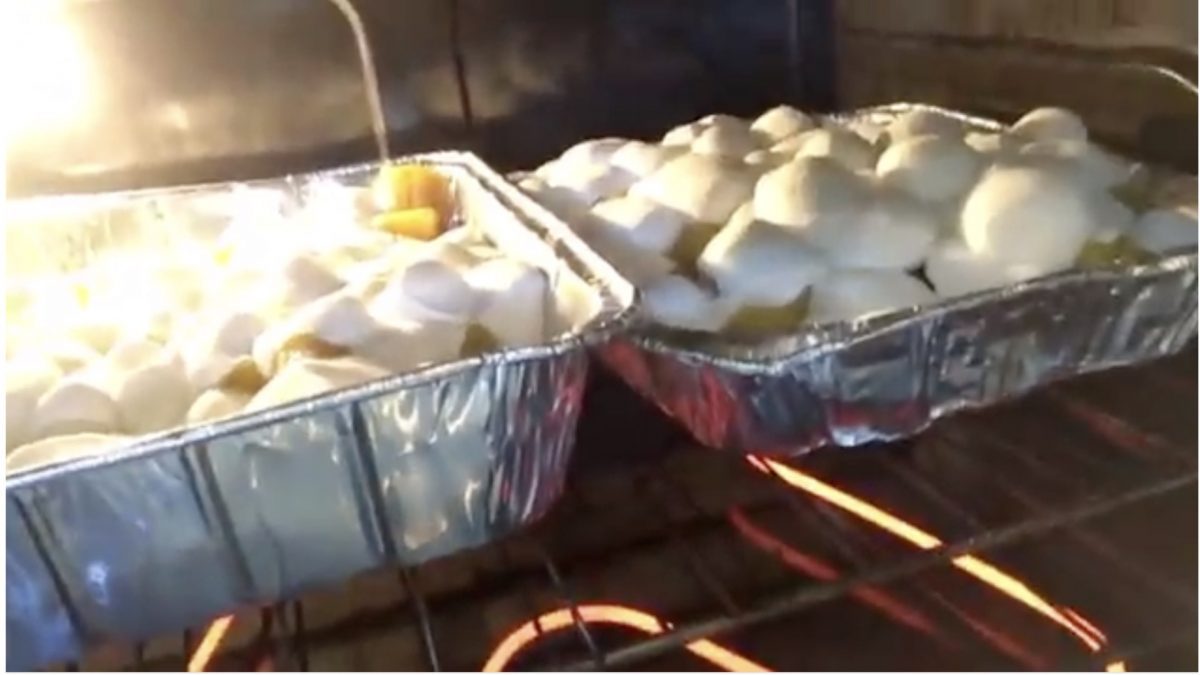 Camote with Marshmallows in the oven.